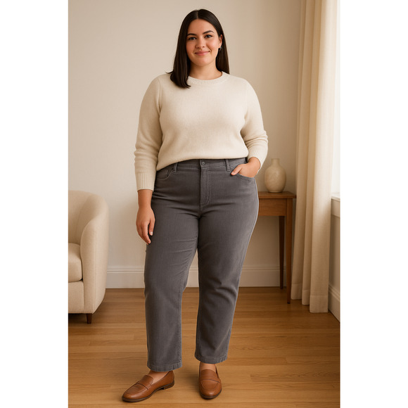 Talbots Gray High Waist Straight Corduroy Dress Pants Size 16 Cotton Blend Zip - Picture 1 of 14